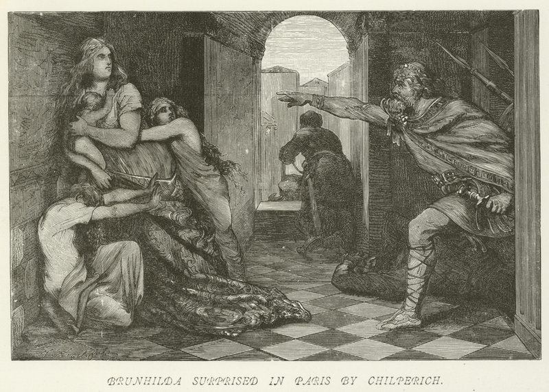 Brunhilda överraskade i Paris av Chilperich av German School