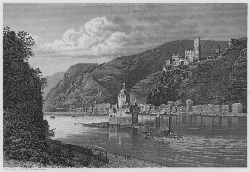 Caub och Pfalz (gravyr) av German School