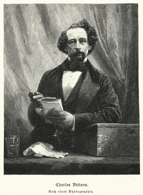 Charles Dickens, engelsk författare (litho) av German School
