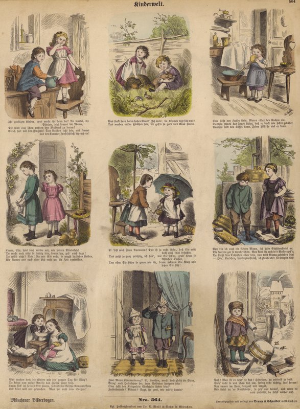 Barndom (färgad gravyr) av German School