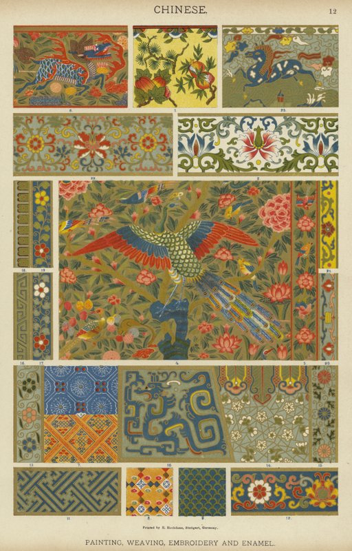 Kinesiska, målning, vävning, broderi och emalj av German School