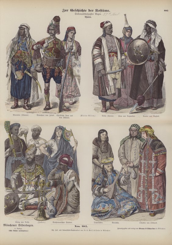 Asiens kostymer (färgad gravyr) av German School
