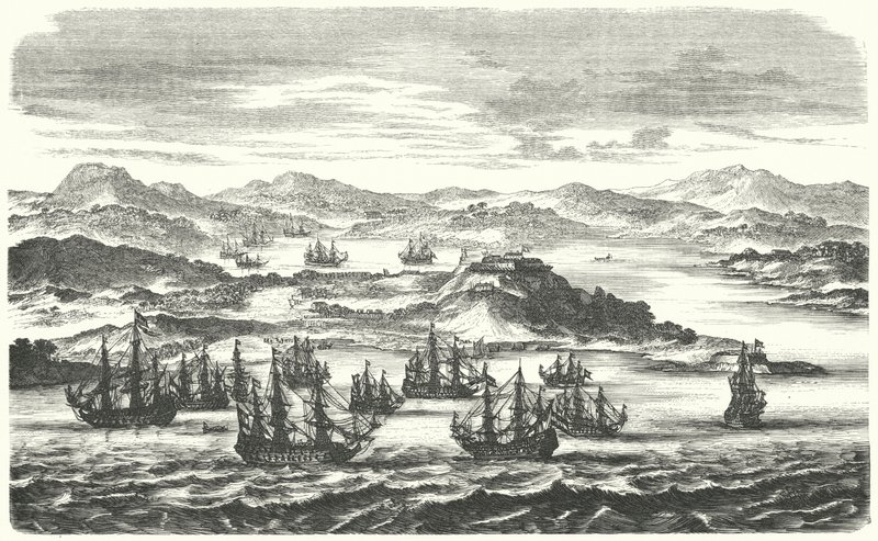Avgång av en spansk silverflotta (gravyr) av German School
