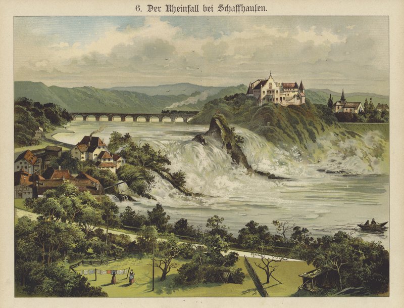Rhenfallen nära Schaffhausen (färg litho) av German School