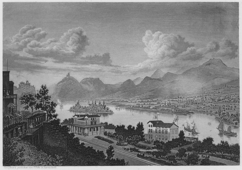 Drachenfels Nonnenwerth och Rolandseck (gravyr) av German School