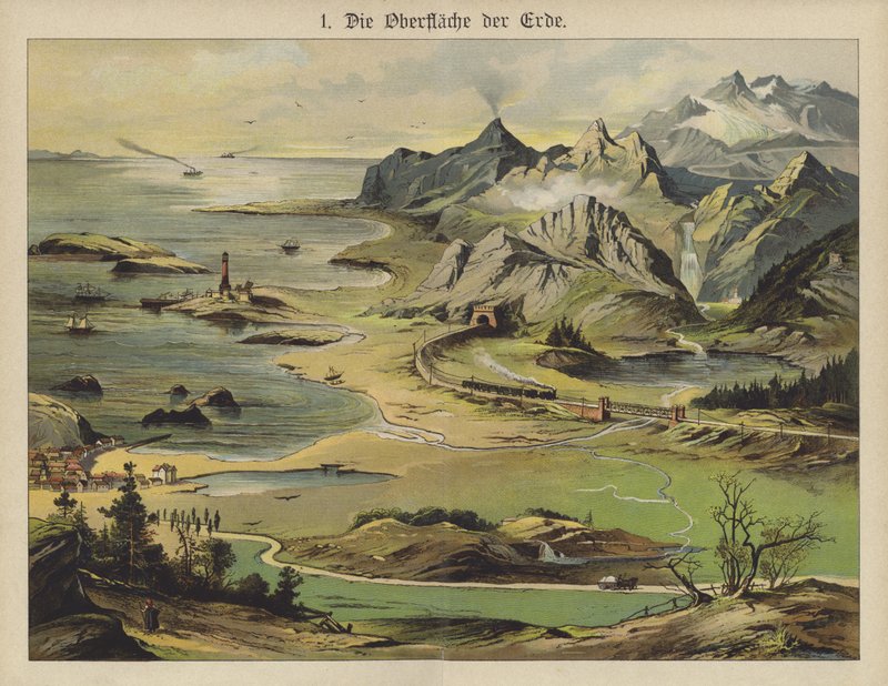 Jordens yta (färg litho) av German School