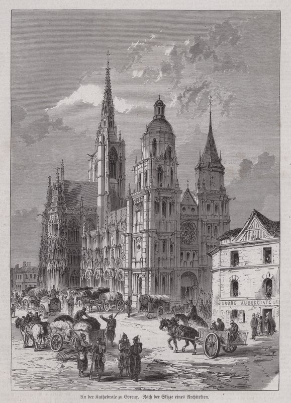 Evreux-katedralen, Normandie, Frankrike (gravyr) av German School