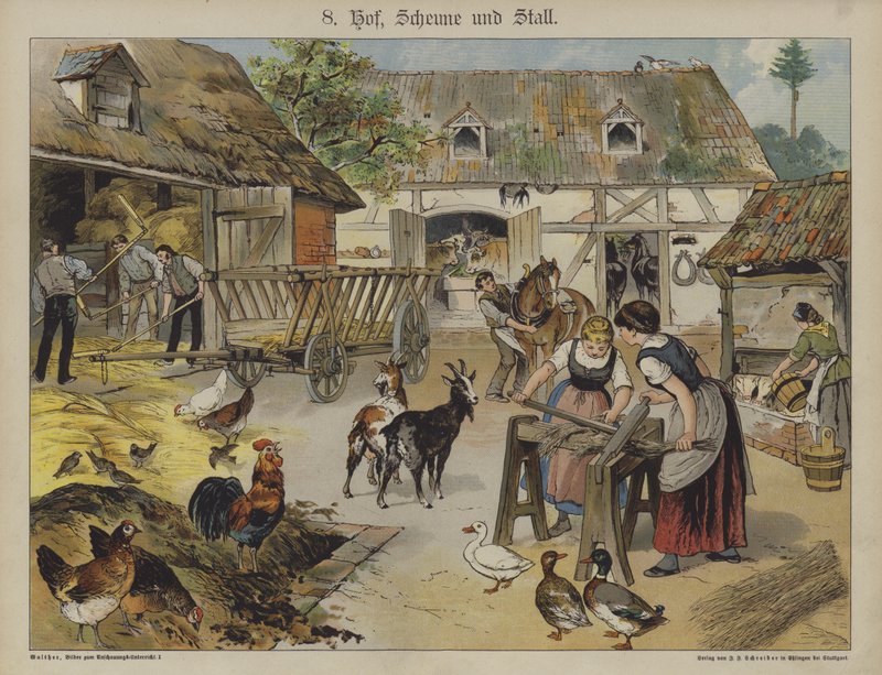 Farm (färg litho) av German School