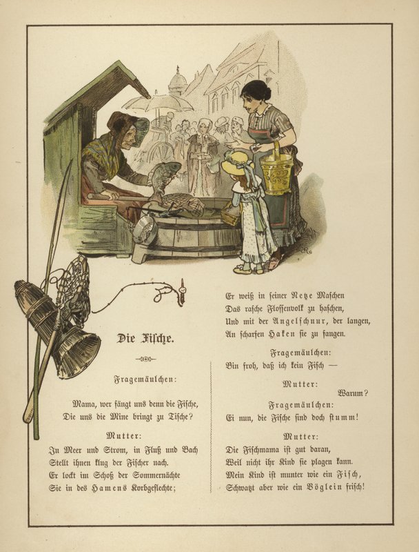 Fiskhandlare (litho i färg) av German School