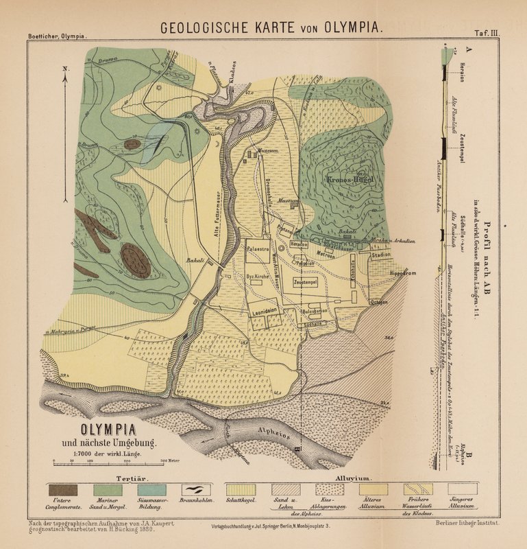 Geologisk karta över Olympia (gravyr) av German School