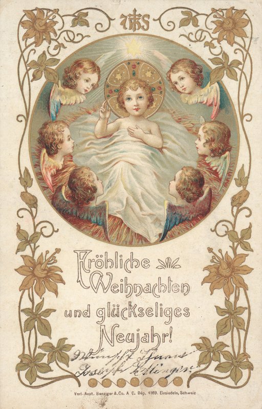 Tyskt julkort (färg litho) av German School