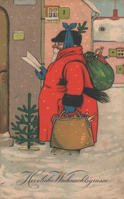 Tyskt julkort (färg litho) av German School