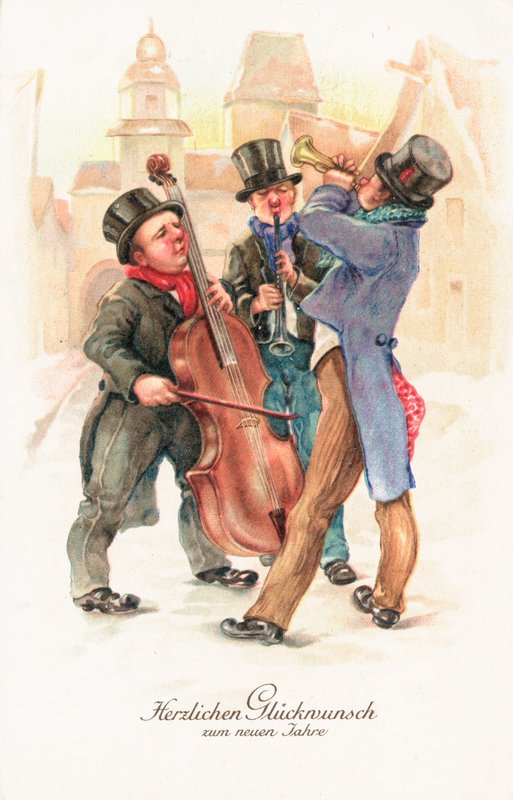 Tyskt nyårskort (färg litho) av German School
