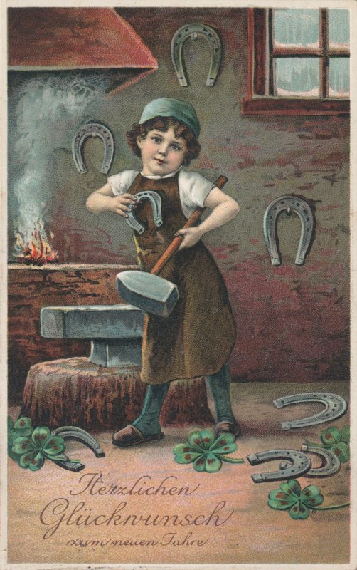 Tyskt nyårskort (färg litho) av German School