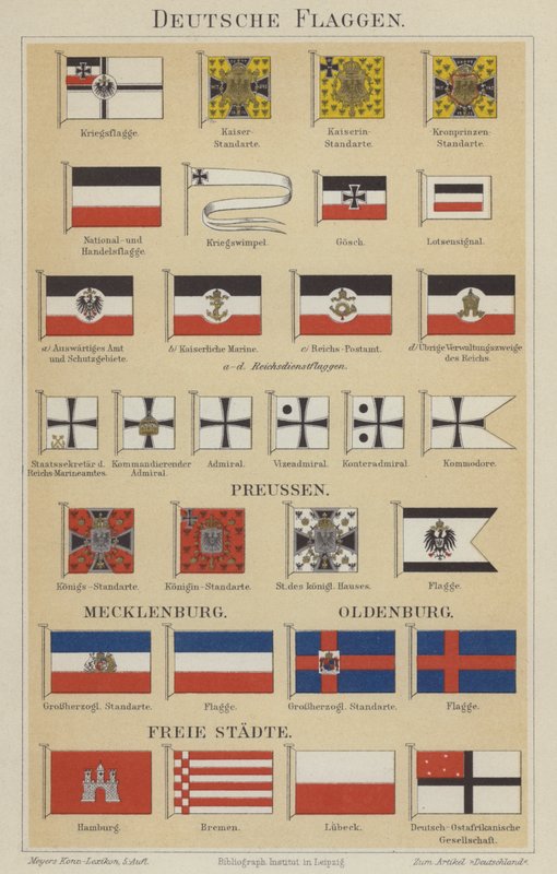 Tyska flaggor (färg litho) av German School