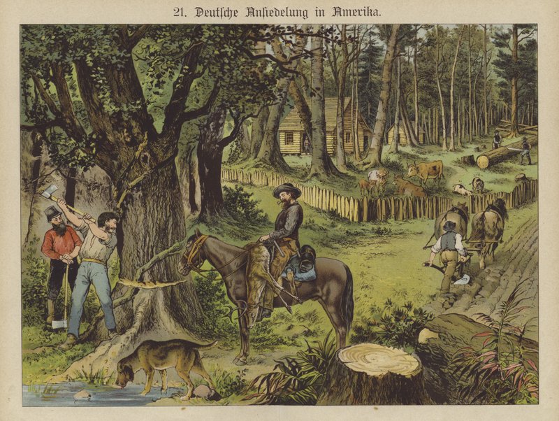 Tyskarna i Amerika (färg litho) av German School