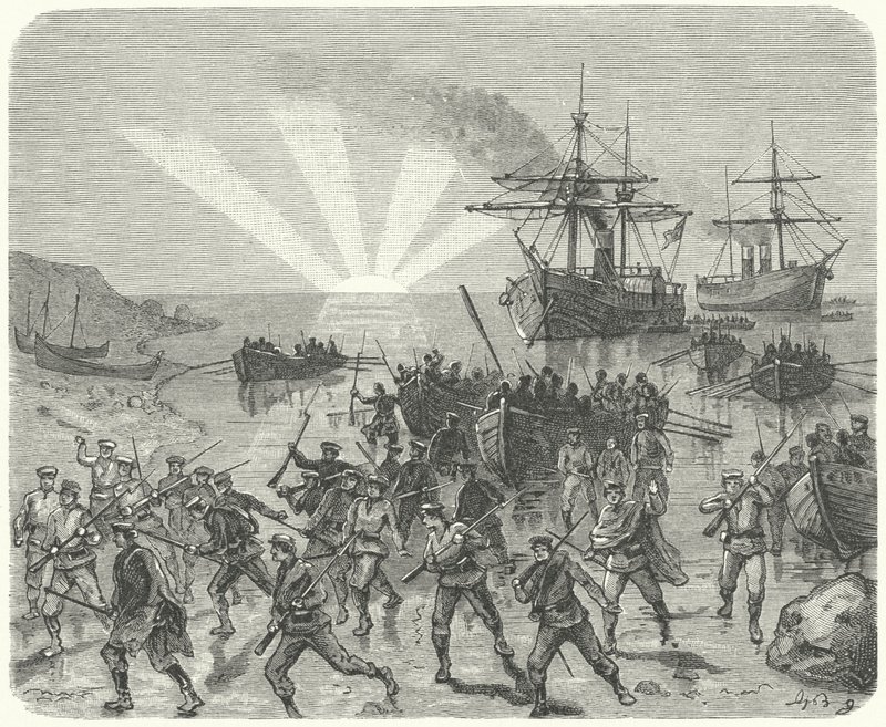 Giuseppe Garibaldi landar i Marsala, Sicilien av German School