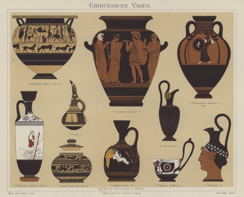 Grekiska vaser (färg litho) av German School