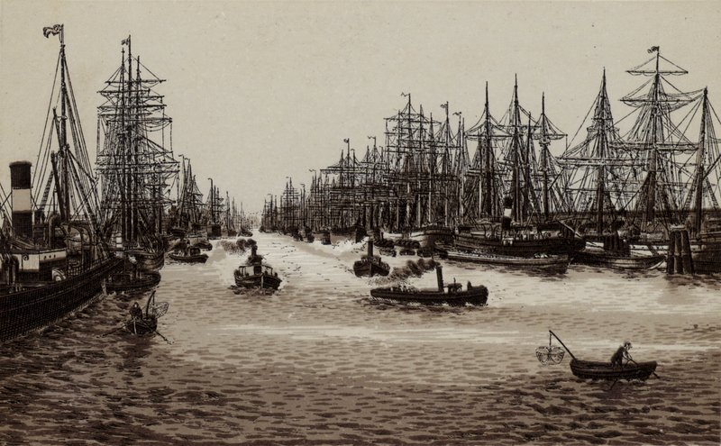 Hamburg: Hafen, Hamnen (litho) av German School