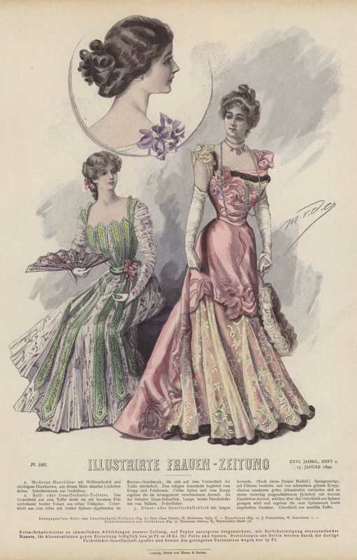 Illustration för Illustrirte Frauen-Zeitung (färg litho) av German School