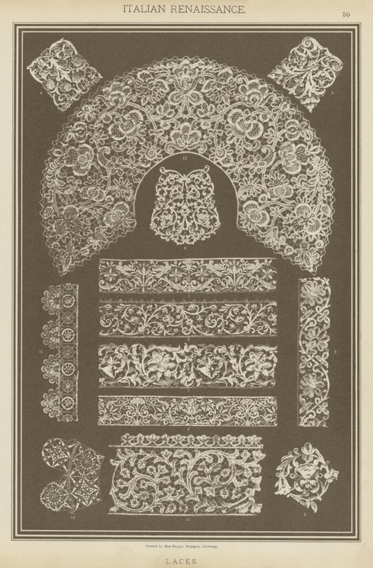 Italiensk renässans, spetsar (färg litho) av German School
