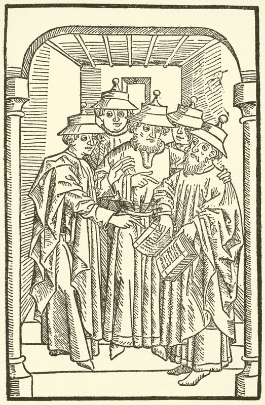 Judar som studerar i en synagoga av German School