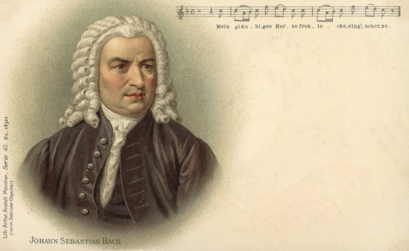 Johann Sebastian Bach (färg litho) av German School