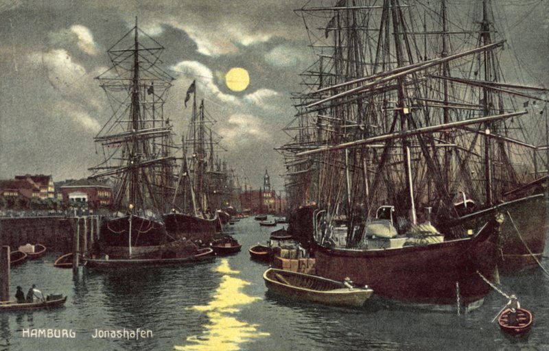 Jonashafen, Hamburg (färg litho) av German School