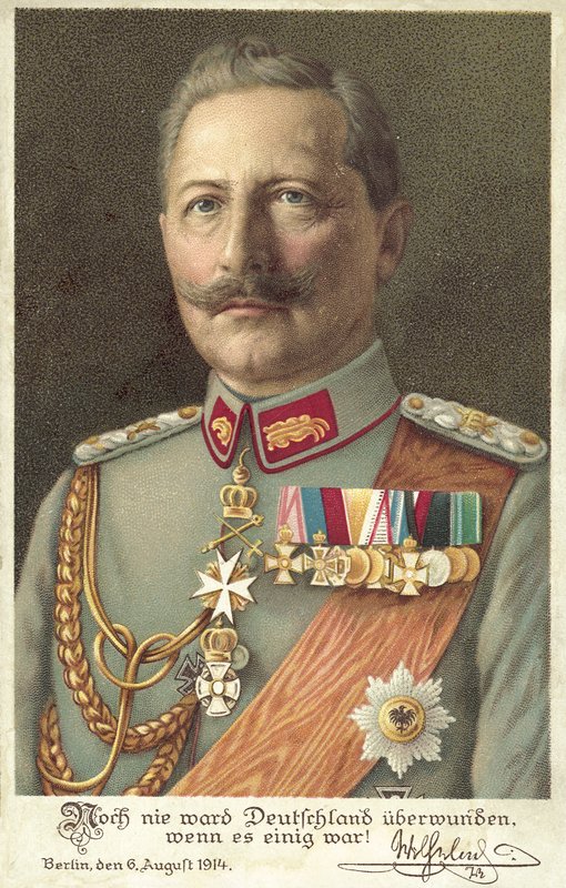 Kaiser Wilhelm II av Tyskland (färg litho) av German School