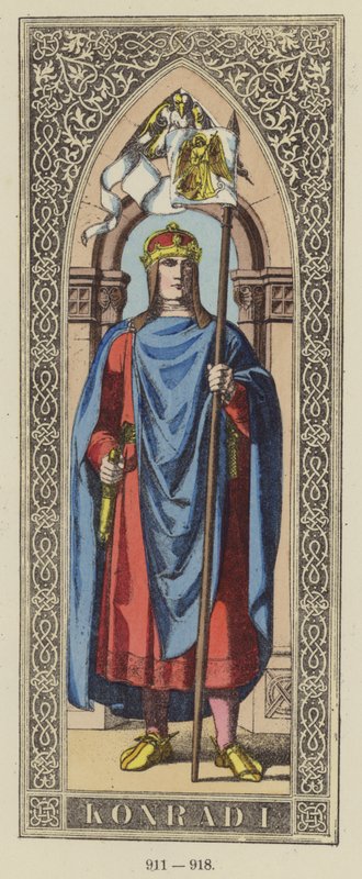 Konrad I, 911-918 (färgad gravyr) av German School
