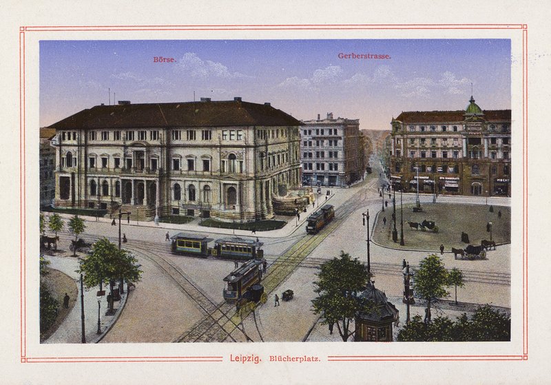 Leipzig, Blucherplatz (färglitografi) av German School