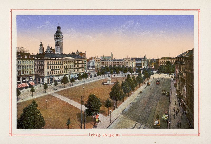 Leipzig, Konigsplatz (färglitografi) av German School