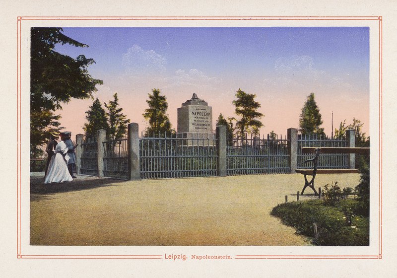 Leipzig, Napoleonstein (färglitografi) av German School
