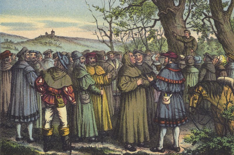 Luther predikar (chromolitho) av German School