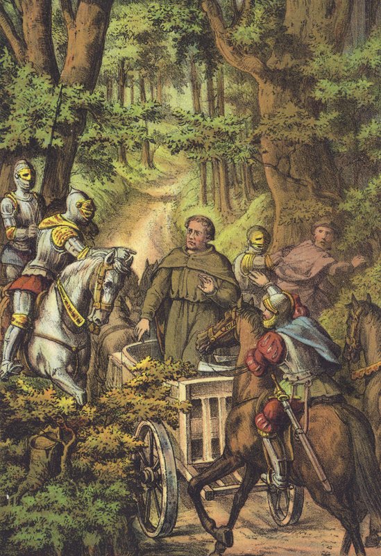 Luthers bortförande till Wartburg (chromolitho) av German School