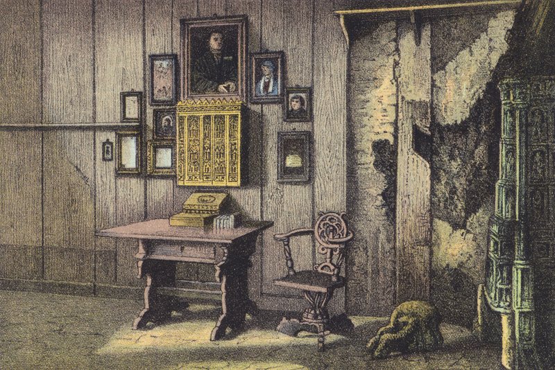 Luthers rum på Wartburg (chromolitho) av German School