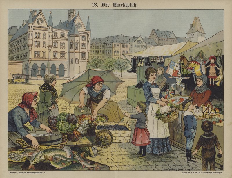 Marketplace (färg litho) av German School