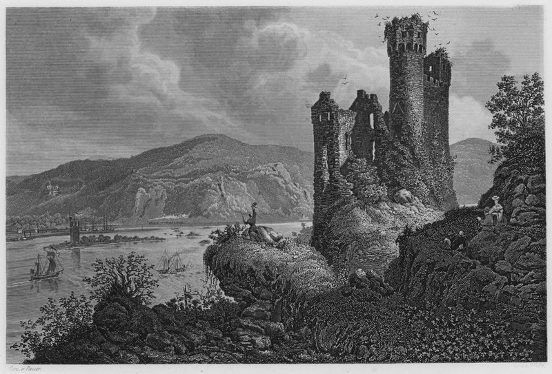 Mausethurm och Ehrenfels (gravyr) av German School