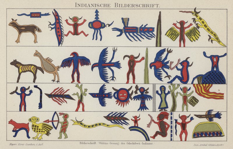 Indians piktogram (lito i färg) av German School