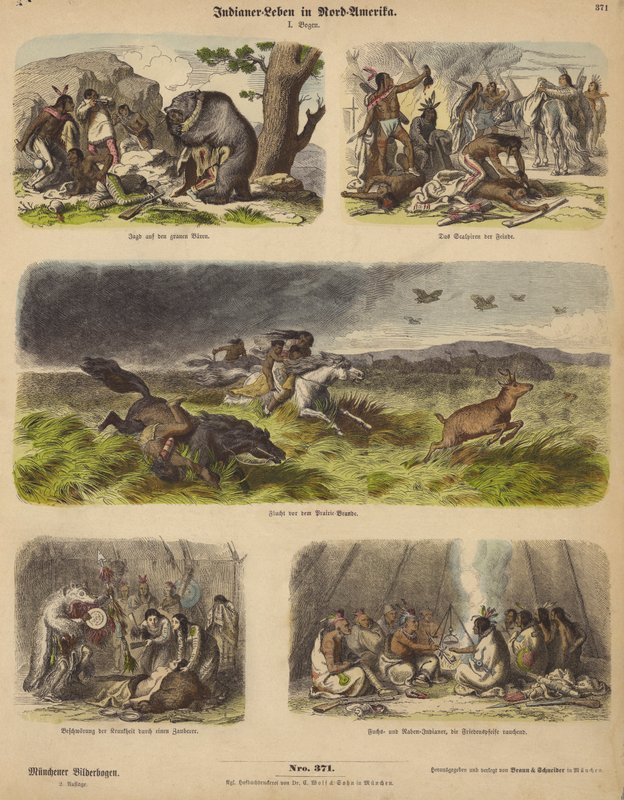 Indianer (färgad gravyr) av German School