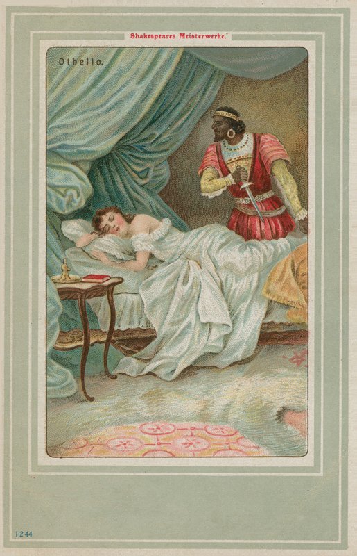 Othello närmar sig den sovande Desdemona av German School