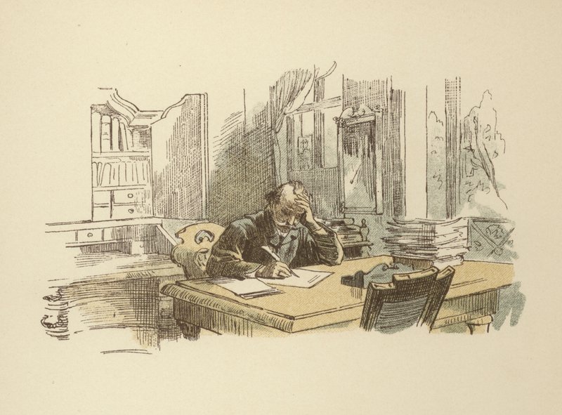 Poetskrivande (färg litho) av German School