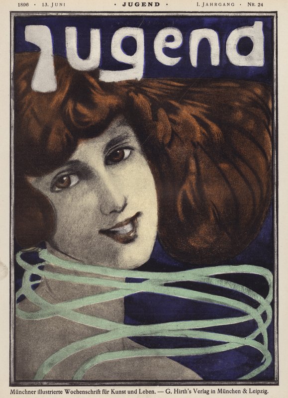 Porträtt av en flicka (färg litho) av German School