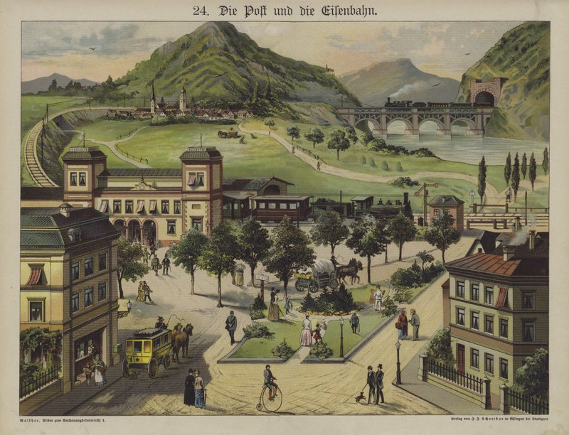 Post och järnvägar (färg litho) av German School