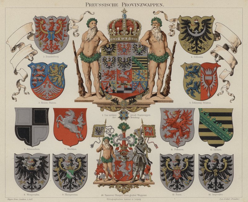 Preussiska provinsvapen (färg litho) av German School