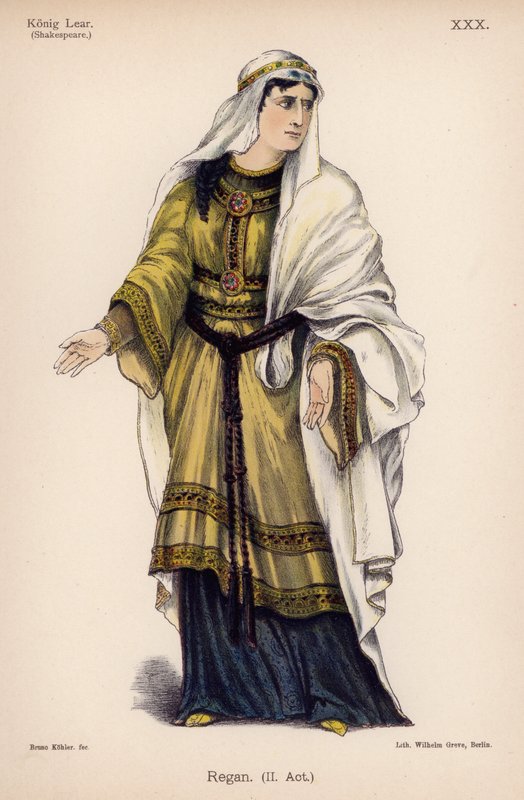 Regan, från Shakespeares King Lear (färg litho) av German School