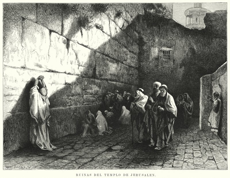 Ruinerna av Jerusalems tempel (litho) av German School