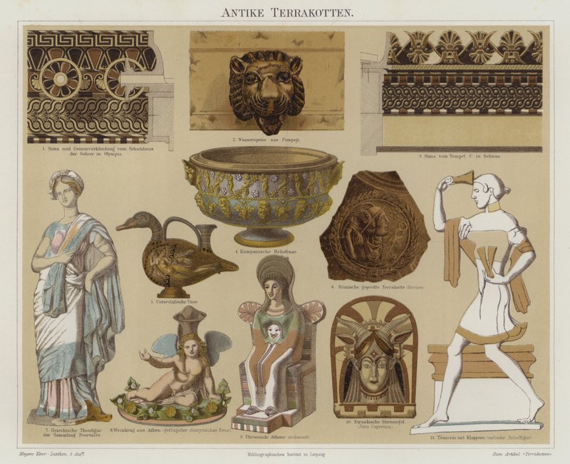 Terrakotta antikviteter (färg litho) av German School