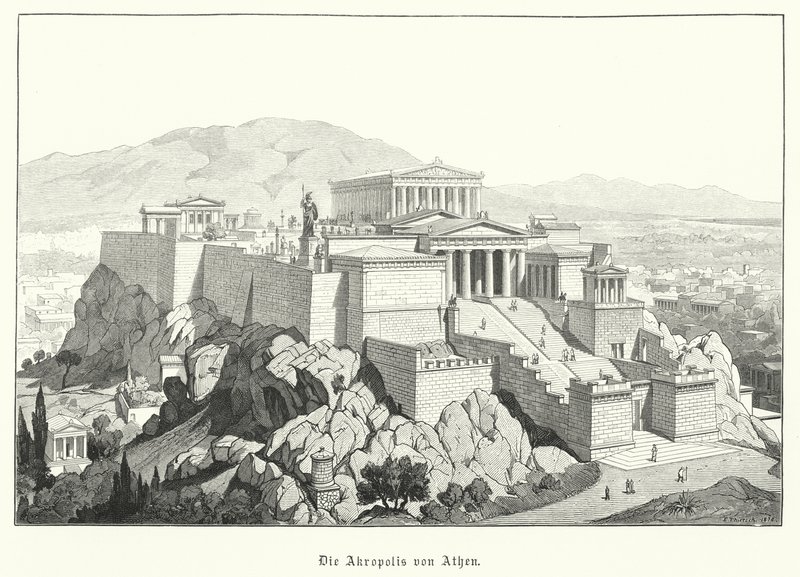 Akropolis i Aten, antikens Grekland (gravyr) av German School