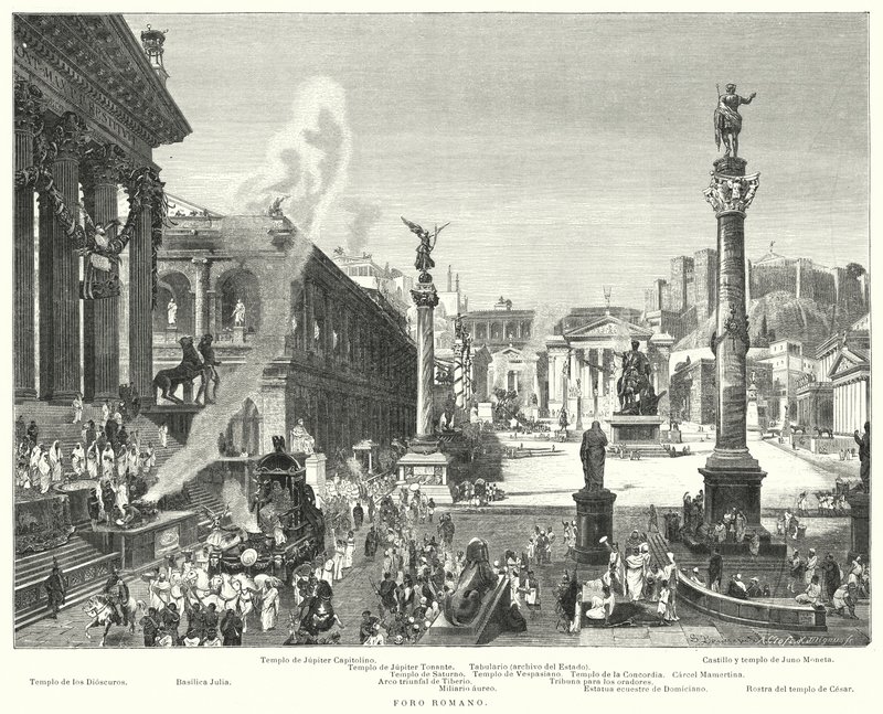 Forumet, antikens Rom (litho) av German School